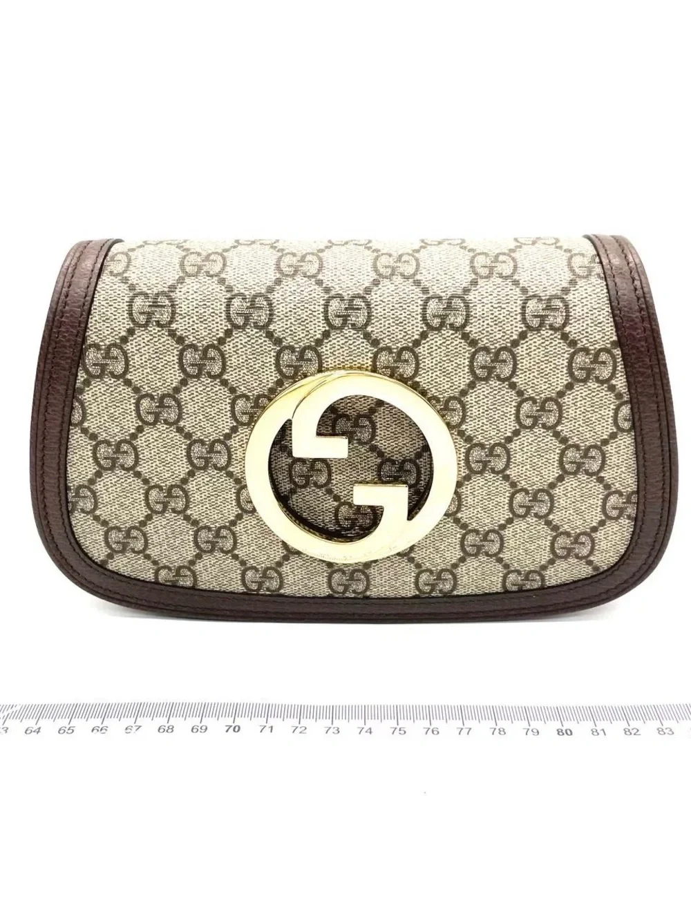 Gucci Beige GG Canvas and Brown Trim Crossbody with Gold Logo
